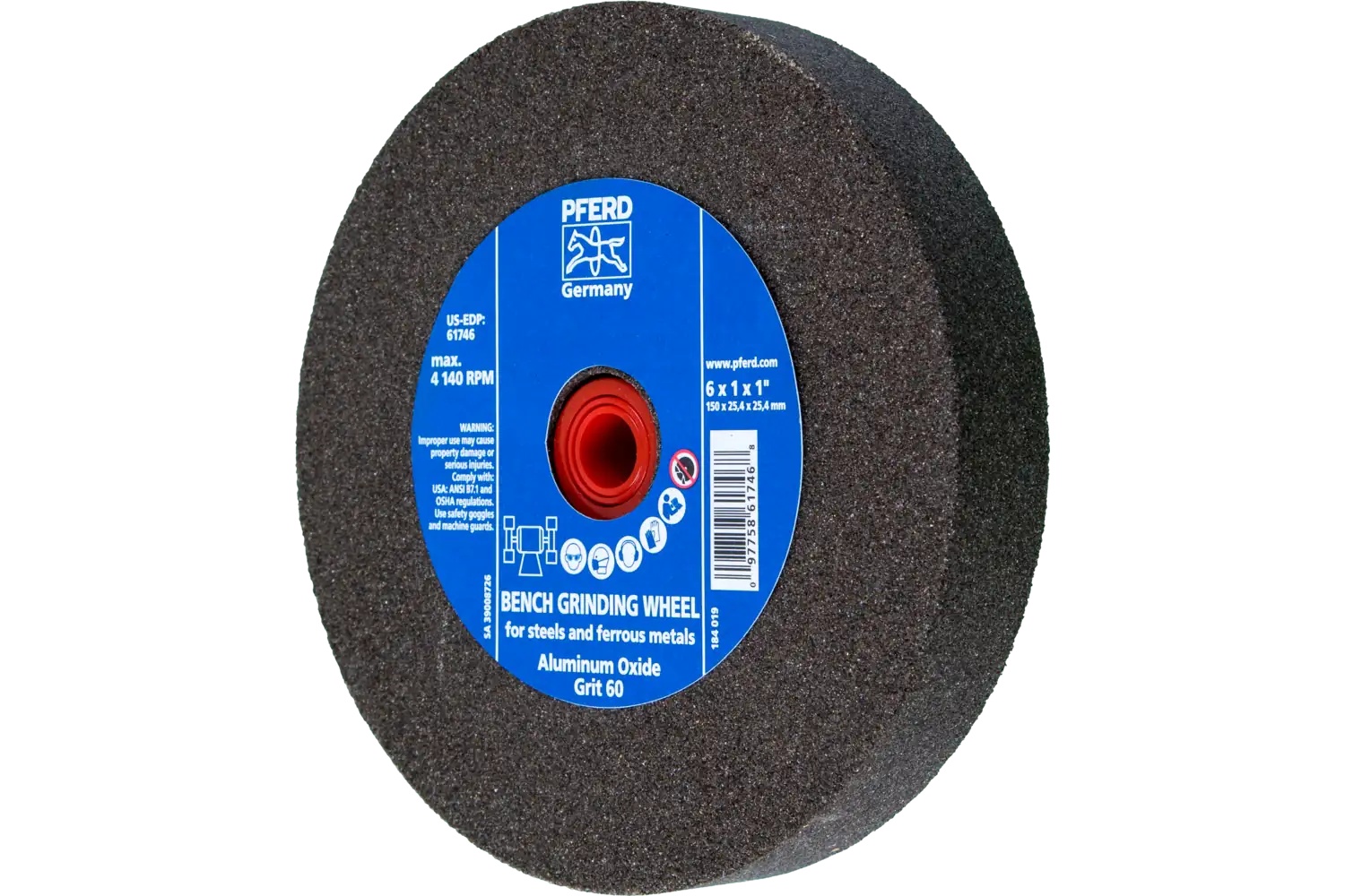 Picture of Pferd Vitrified Bench Wheel, Universal, 6" X 1 X 1-1/4, 60 Grit, Aluminum Oxide